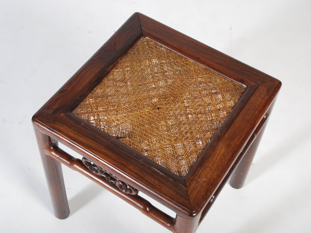 A pair of Chinese dark wood square shaped jardiniere stands, Qing Dynasty, the square shaped tops - Image 5 of 5