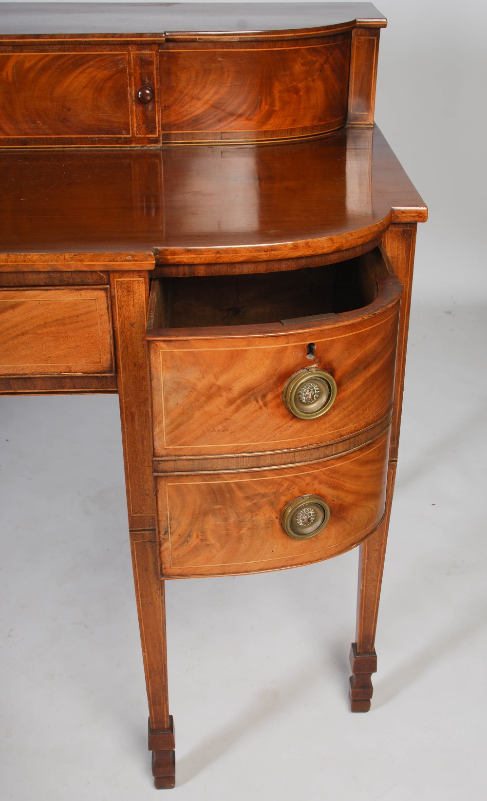 A Scottish George III mahogany and boxwood lined sideboard, the stage back with two sliding doors on - Image 5 of 6