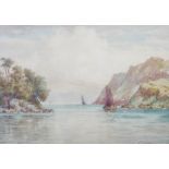 John P. Main RBA (fl.1893-1928) Coastal landscape with fishing boats watercolour, signed lower right