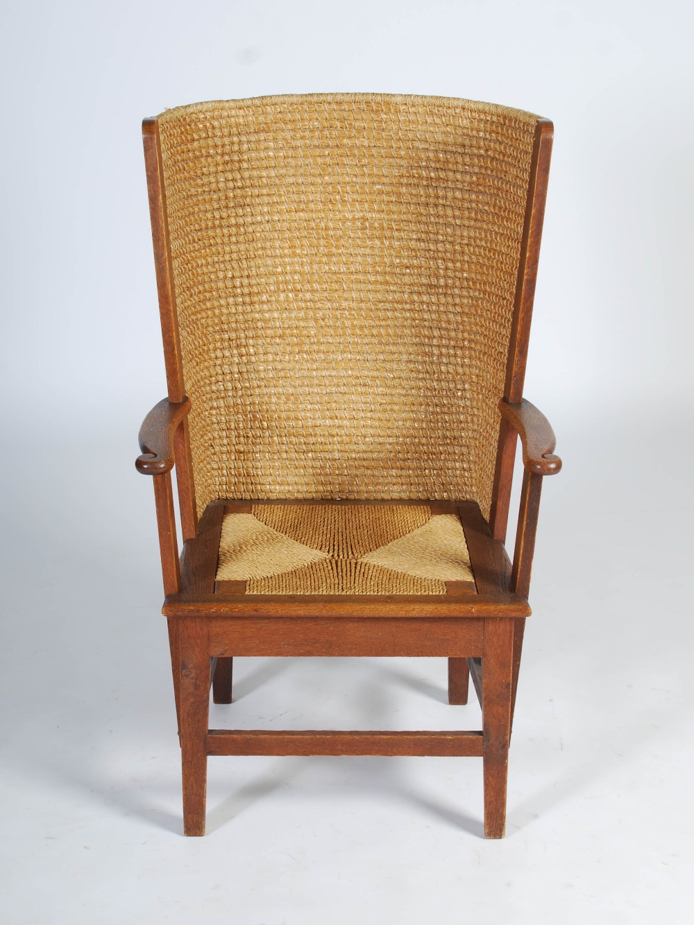 A late 19th/early 20th century oak Orkney chair, with woven back and woven drop in seat, raised on - Image 2 of 6