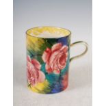 A Wemyss pottery mug, decorated with Jazzy Roses, black painted mark 213, 13.5cm.