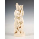 A Japanese ivory okimono of an archer and Manchurian crane, Meiji Period, signed, 17cm high.