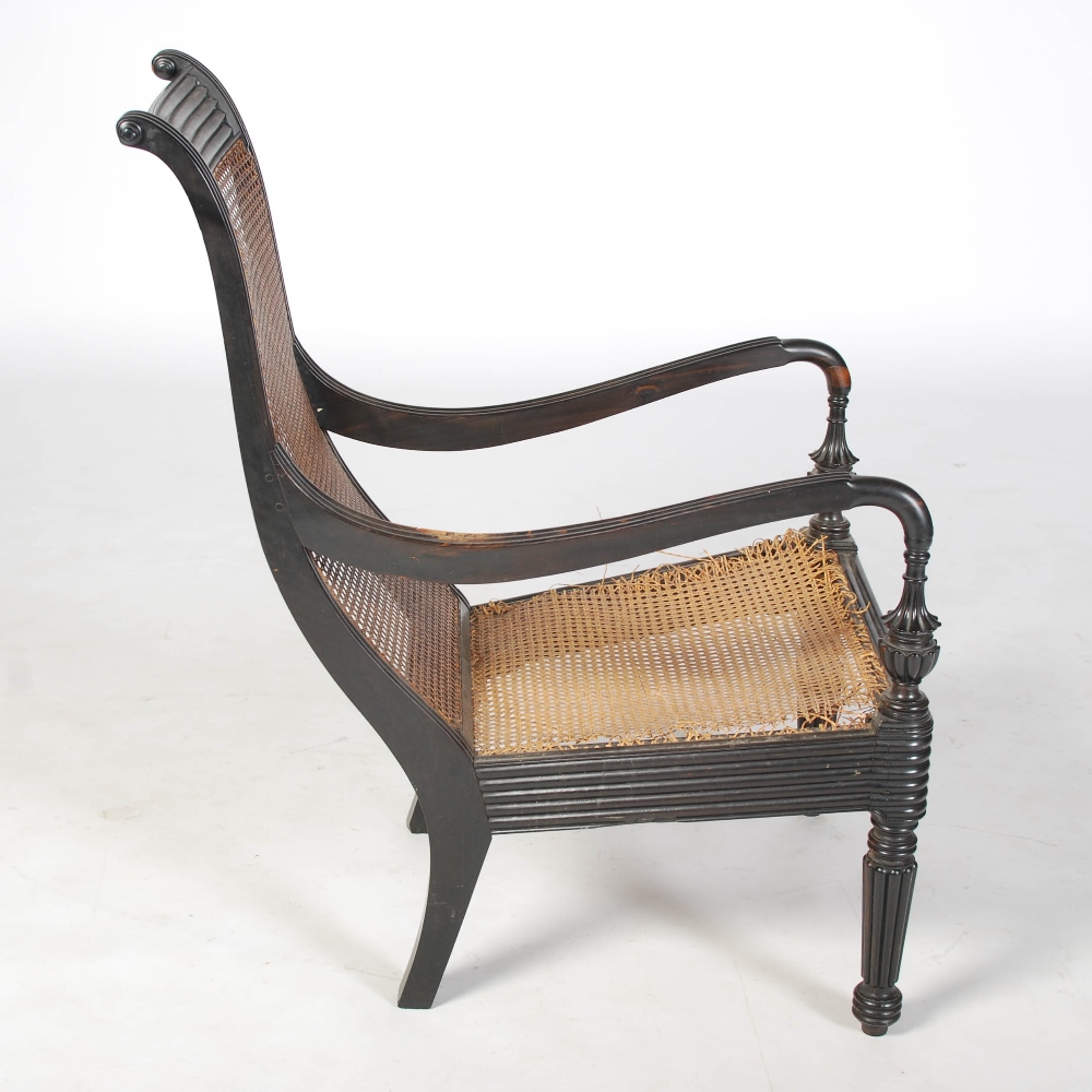 A 19th century Anglo Indian calamander planters armchair, the top rail with horizontal reeded detail - Image 3 of 6