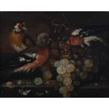 18th/ 19th century Continental School Still life with grapes and birds oil on canvas 18cm x 23cm