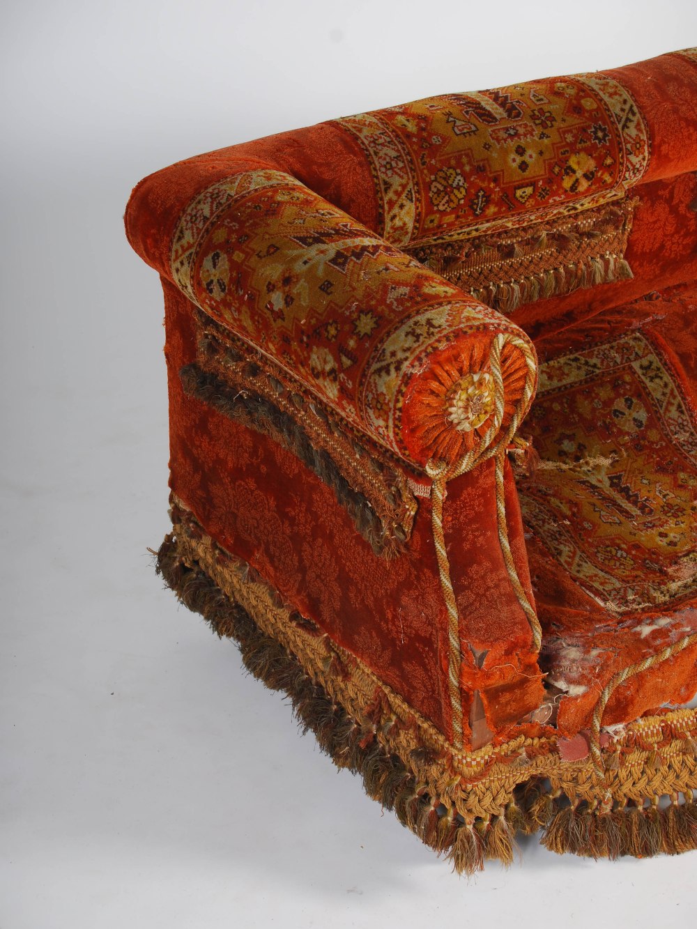 A Victorian mahogany carpet upholstered two seat sofa, raised on tapered cylindrical supports with - Image 2 of 12