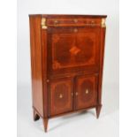 A 19th century Continental mahogany and rosewood banded escritoire, the rectangular top above a