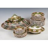 A 19th century Ashworth Real Ironstone China green ground Japan Pattern part dinner set, comprising;