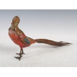 Franz Bergman, A cold painted bronze model of a golden pheasant, impressed marks, 22.5cm high x 47cm