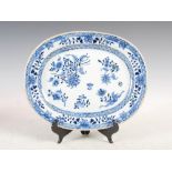 A Chinese porcelain blue and white oval shaped serving dish, Qing Dynasty, decorated with