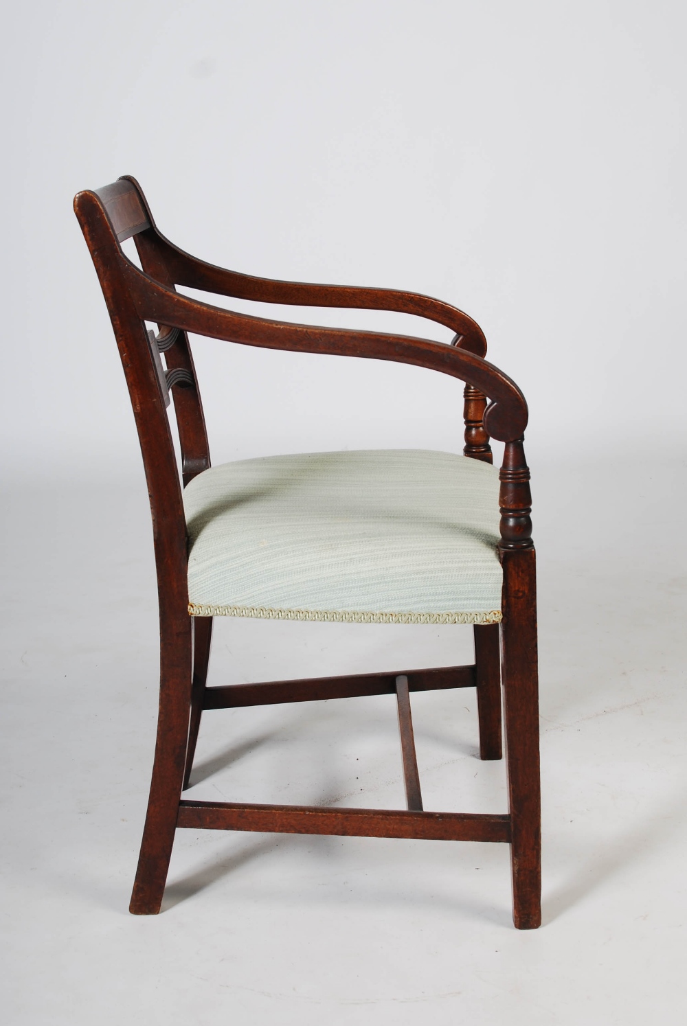 A set of eight 19th century mahogany and boxwood lined dining chairs, comprising; two carvers and - Image 3 of 7