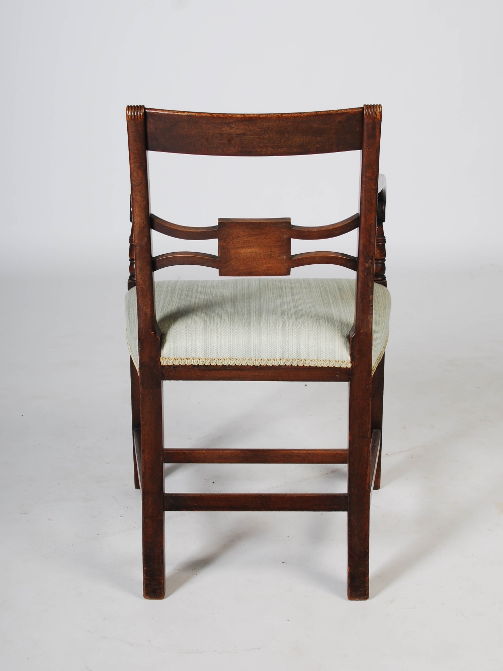 A set of eight 19th century mahogany and boxwood lined dining chairs, comprising; two carvers and - Image 4 of 7