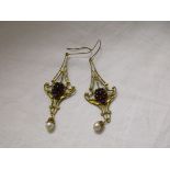 Edwardian lavaliere earrings with pearl droppers