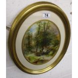 Oval oil - Ducks in woodland setting by J Dingle Jnr