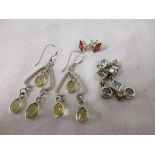 3 pairs of silver stone set earrings