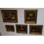 5 oils on canvas in gilt frames - Still lives