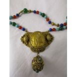 Egyptian revival necklace with lapis, cornelian & turquoise beads