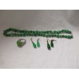 Jade necklace, earrings, ring and bangle