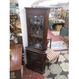 Oak corner cabinet with glazed top