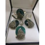 Marcasite suite earrings, necklace & ring marked '925'