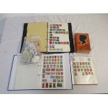 Stamps - Box of 3 albums, 1956 Stanley Gibbons catalogue & bag of loose stamps