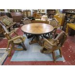 Unusual rustic cartwheel table & 4 armchairs