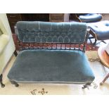 Victorian ebonised & upholstered 2 seater