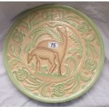 Large 1930's Burleigh Ware pottery charger, moulded with deer