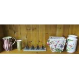 Shelf of china to include Denby plus dog coat hook