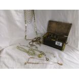 Box of costume jewellery to include a gents ring marked 18ct?