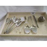 Tray of silver and white metal items to include a set of 6 silver teaspoons