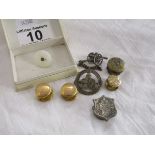 Box of vintage buttons etc to include 2 marked gold