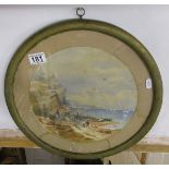 Oval Victorian 'Helen Aldworth' original watercolour - Sea Shore