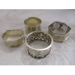 4 silver napkin rings - Approx 78g
