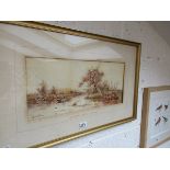 Watercolour - River scene by listed artist L Wilton