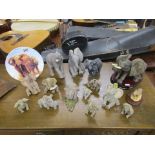 Collection of elephants to include plate