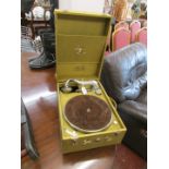 Cased wind-up gramophone