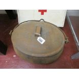 Large lidded iron cooking pot