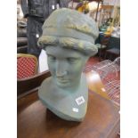 Ceramic bust of lady with gilt & green paint