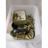 Box of costume jewellery & watches, to include silver