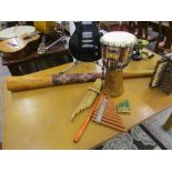 Digeridoo, African djembe drum & 4 panpipes/flutes