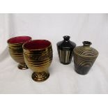 2 vases & 2 gilt ceramic goblets