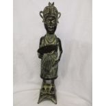 The standing queen - Bronze Benin depiction of the Royal wife with full head regalia