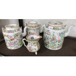 3 Oriental teapots & milk jug