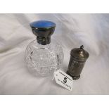 Silver-lidded perfume bottle & silver pepper shaker