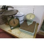 2 Pairs of Salter scales & enamel flour jar