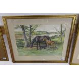 Watercolour - 'Mother and foal' signed H. J. Butler