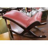 Mahogany & leather cross-over gout stool