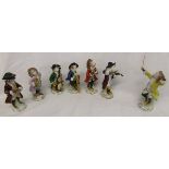 Set of 7 Dresden porcelain monkey band musician figures