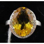 White gold citrine & diamond ring