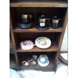 3 shelves of collectables to include Portmeirion coffee cans & saucers